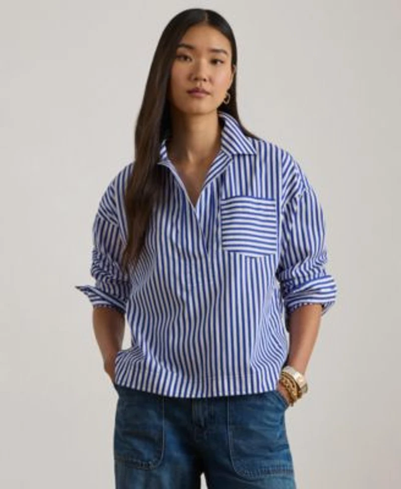 Lauren Ralph Lauren Womens Striped Crop Shirt