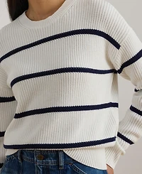 Lauren Ralph Women's Striped Rib-Knit Cotton Crewneck Sweater