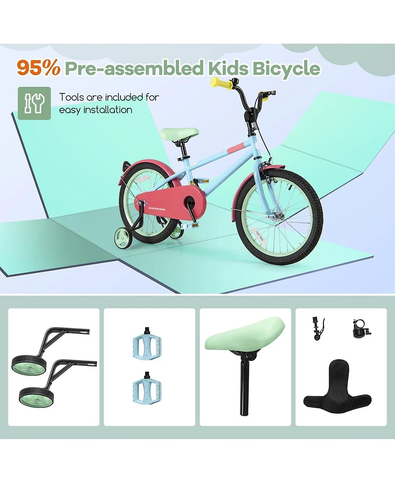 Sugift 18 Inch Kids Bike with Adjustable Handlebar and Saddle Blue