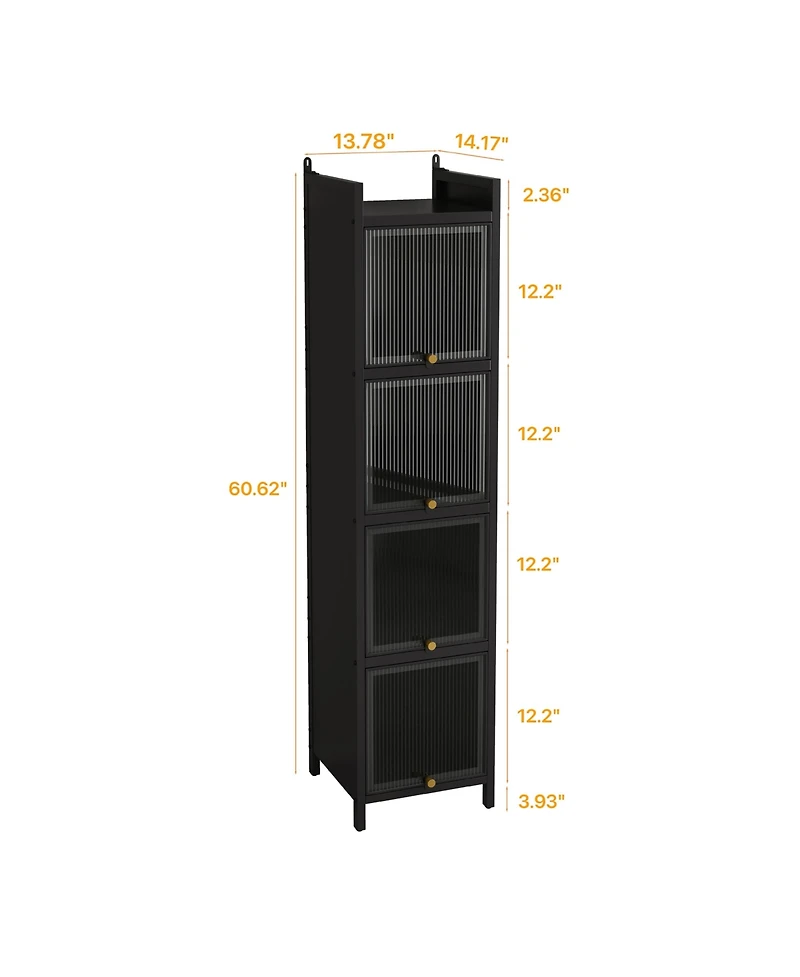 Casainc Modern Four-Tier Glass Door Cabinet with Five-Tier Storage for Living Room, Dining, Entryway, or Bathroom