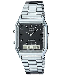 Casio Unisex Analog Digital Silver-Tone Stainless Steel Watch, 29.8mm