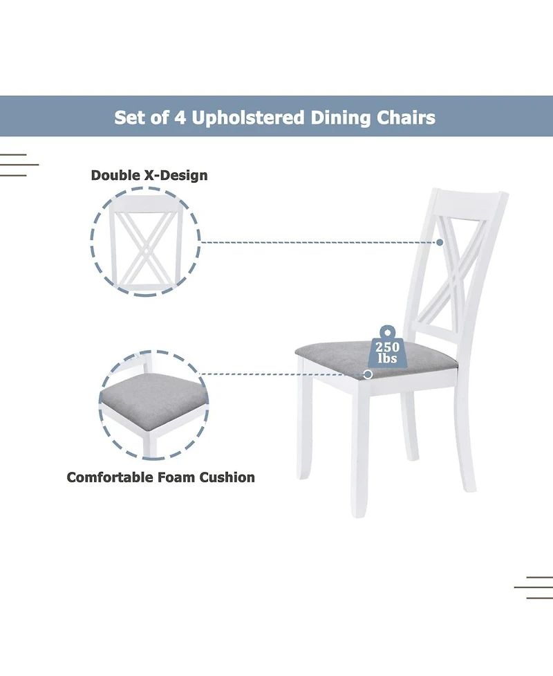 Maison Boucle 5-Piece Rustic Dining Table Set for Small Spaces, Wood Kitchen with 4 X-Back Chairs, White and Walnut Finish