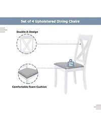 Maison Boucle 5-Piece Rustic Dining Table Set for Small Spaces, Wood Kitchen with 4 X-Back Chairs, White and Walnut Finish