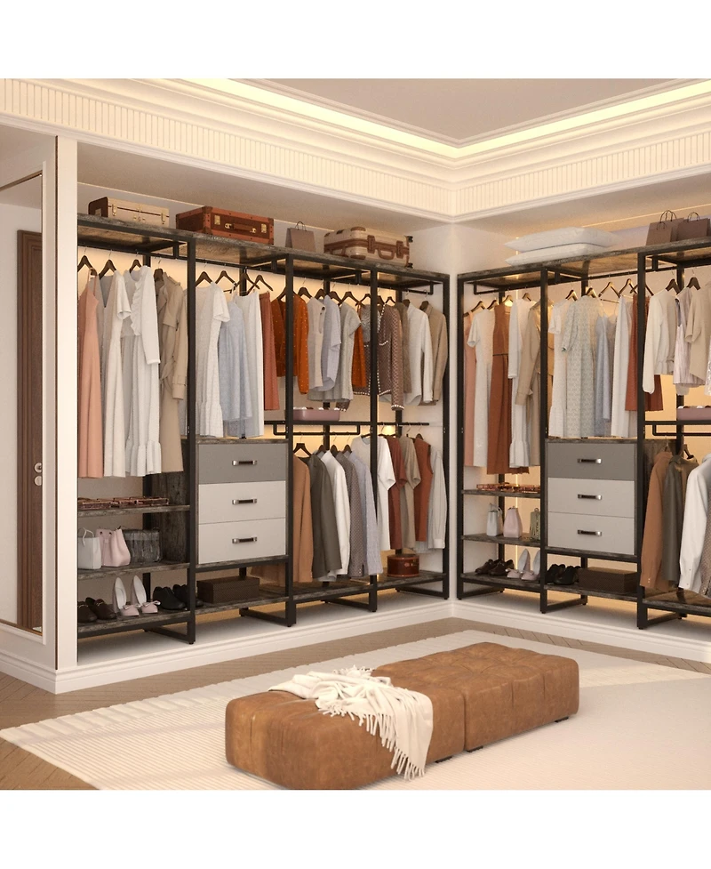 Aheaplus 74'' Closet Organizer with Wood Drawers