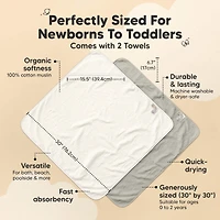 KeaBabies 2pk Lyra Muslin Baby Towels with Hoods for Girl, Boy, Soft, Absorbent, Cotton Hooded Baby Bath Towels