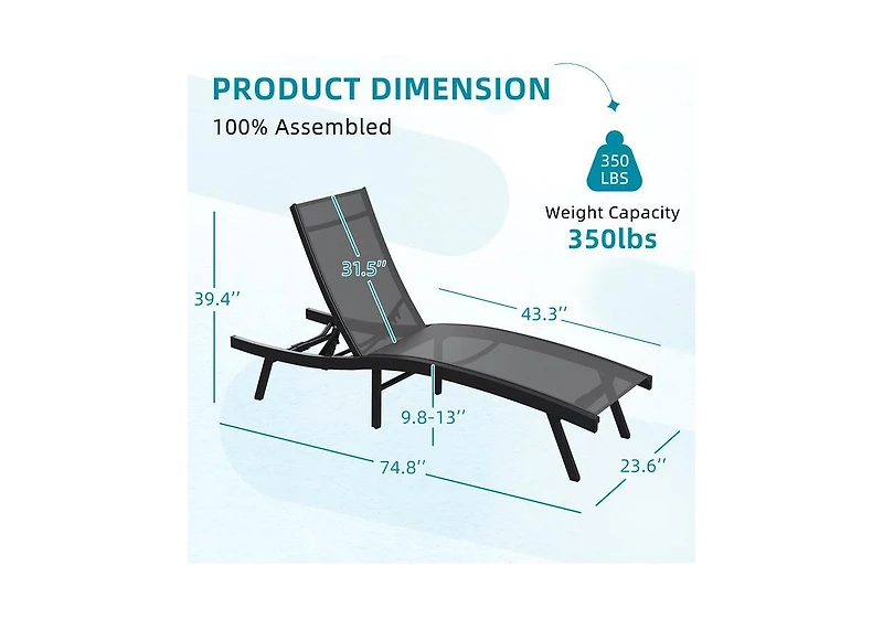Aecojoy Outdoor Chaise Lounge, All Weather Pool Lounge Chairs Ergonomic Design
