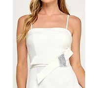 Seni & Cade Juniors' Laguna Bow Embellished Square Neck Dress