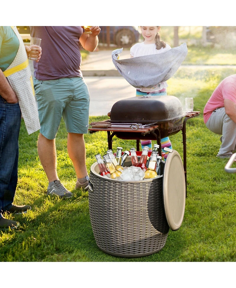 Sugift 9.5 Gallon 4-in-1 Patio Rattan Cool Bar Cocktail Table Side Table