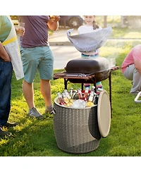 Sugift 9.5 Gallon 4-in-1 Patio Rattan Cool Bar Cocktail Table Side Table