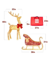 Best Choice Products Lighted 2D Reindeer & Sleigh Set Outdoor Decor w/ Warm White Led Lights
