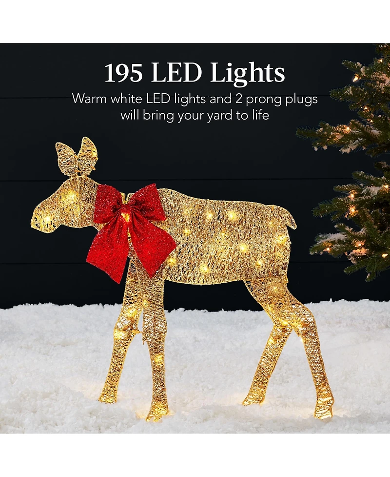 Best Choice Products 4ft 3-Piece Lighted 2D Christmas Moose Set Outdoor Decor w/ 195 Led Lights, Stakes
