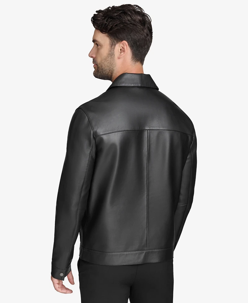 Cole Haan Men's Bonded Leather Trucker Jacket