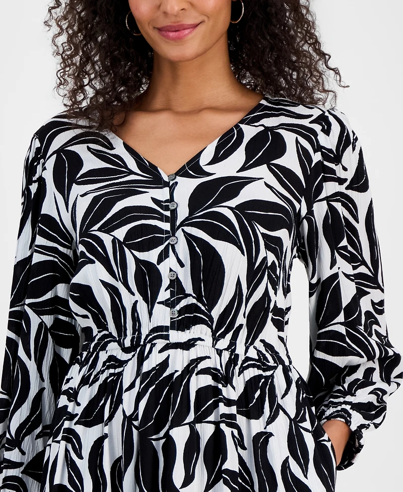 Style & Co Women's Printed Long Sleeve V-Neck Dress, Macy's Exclusive