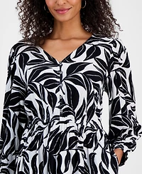 Style & Co Women's Printed Long Sleeve V-Neck Dress, Macy's Exclusive