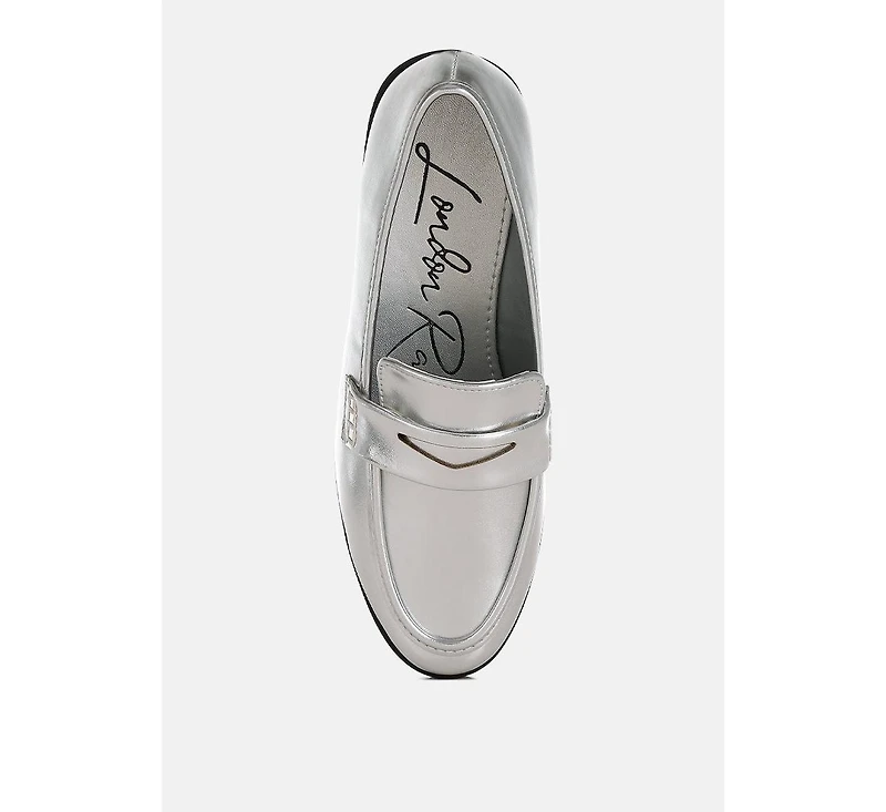 Rugle Metallic Faux Leather Flat Loafers