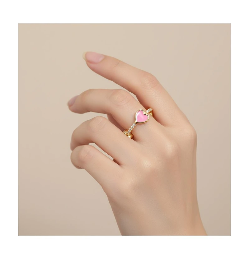 GiGiGirl Kids Sterling Silver 14k Gold Plated with Cubic Zirconia Enamel Heart Stacking Ring