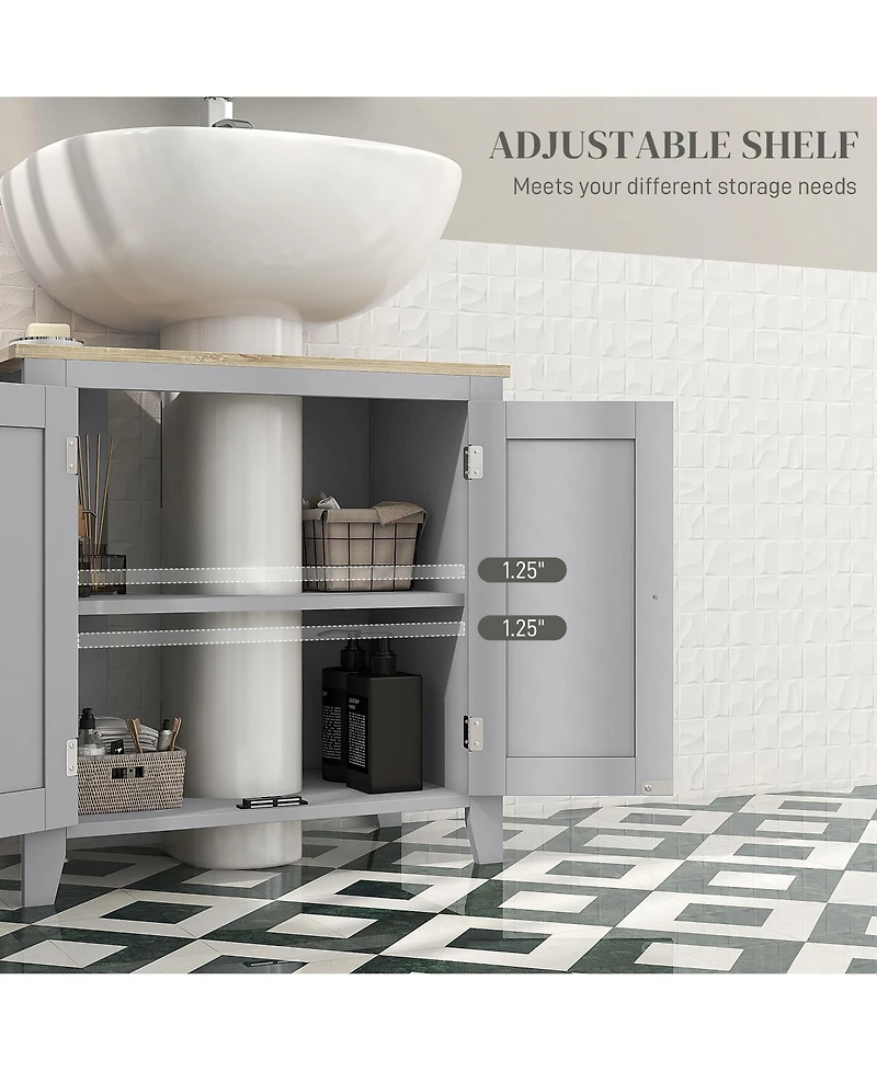 kleankin Pedestal Sink Cabinet, Bathroom Vanity Cabinet with U-Shape