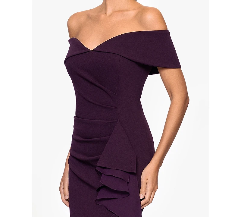 Betsy & Adam Petite Off-The-Shoulder Ruffled Dress