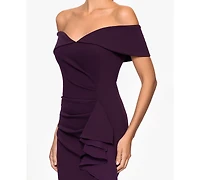 Betsy & Adam Petite Off-The-Shoulder Ruffled Dress