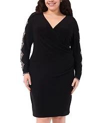 Msk Plus Faraj Sleeve Faux Wrap V-Neck Dress