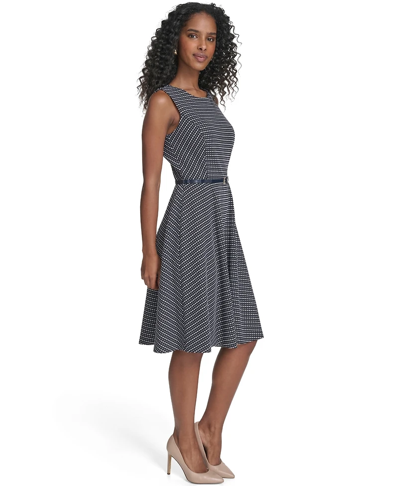 Tommy Hilfiger Women's Sleeveless Pick Stitch Knit Belted Midi Dress