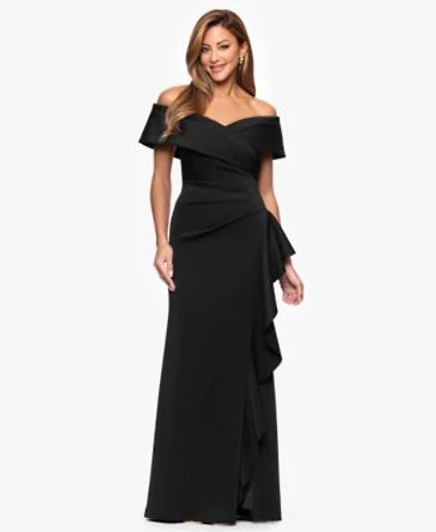 Xscape Womens Sweetheart Neck Side Ruffle Off The Shoulder Long Dress