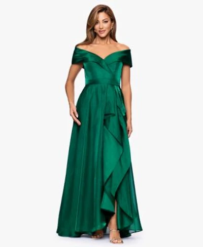 Xscape Womens Sweetheart Neck Off The Shoulder Ruffle Long Dress