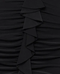 Xscape Women's V-Neck Ruched Asymmetrical Hemline Long Dress