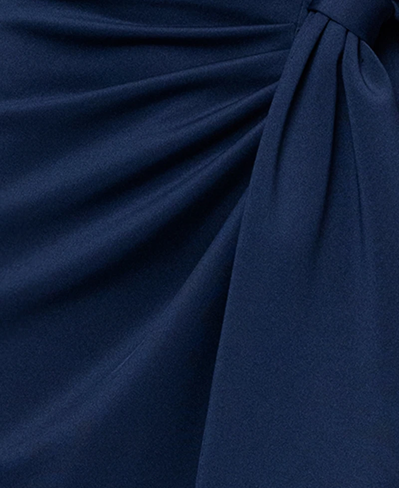 Xscape Women's V-Neck Waist Side Bow Long Dress