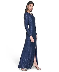 Eliza J Petite Social Sequin Asymmetrical Neck Dress