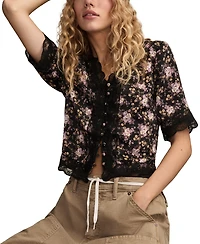 Lucky Brand Women's Floral Lace Trimmed Short-Sleeve Top