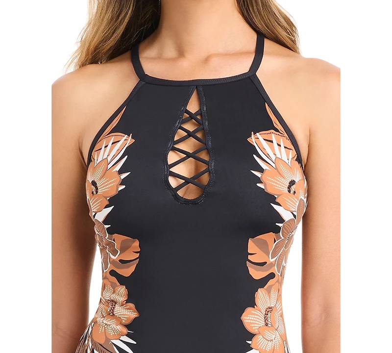 Bleu by Rod Beattie Women's Moddy Blooms Hi-Neck Tankini