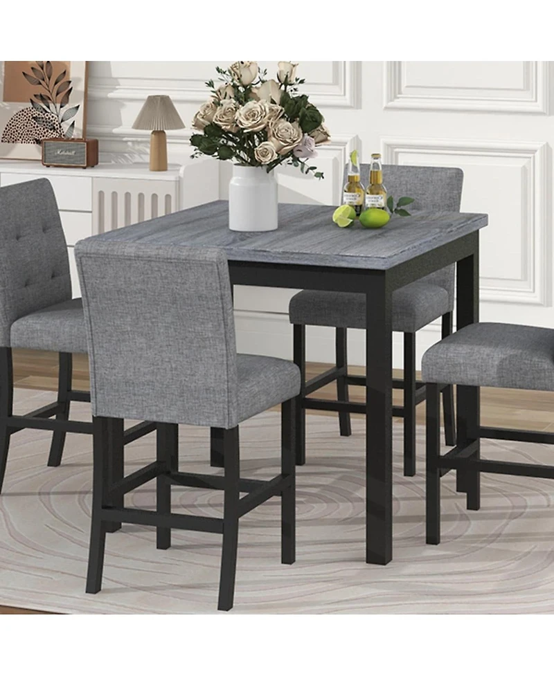 Maison Boucle 5-Piece Counter Height Dining Set with Upholstered Chairs, 35.4" Square Pub Table and 4 High-Back Stools for Kitchen or Dining Room