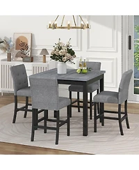 Maison Boucle 5-Piece Counter Height Dining Set with Upholstered Chairs, 35.4" Square Pub Table and 4 High-Back Stools for Kitchen or Dining Room