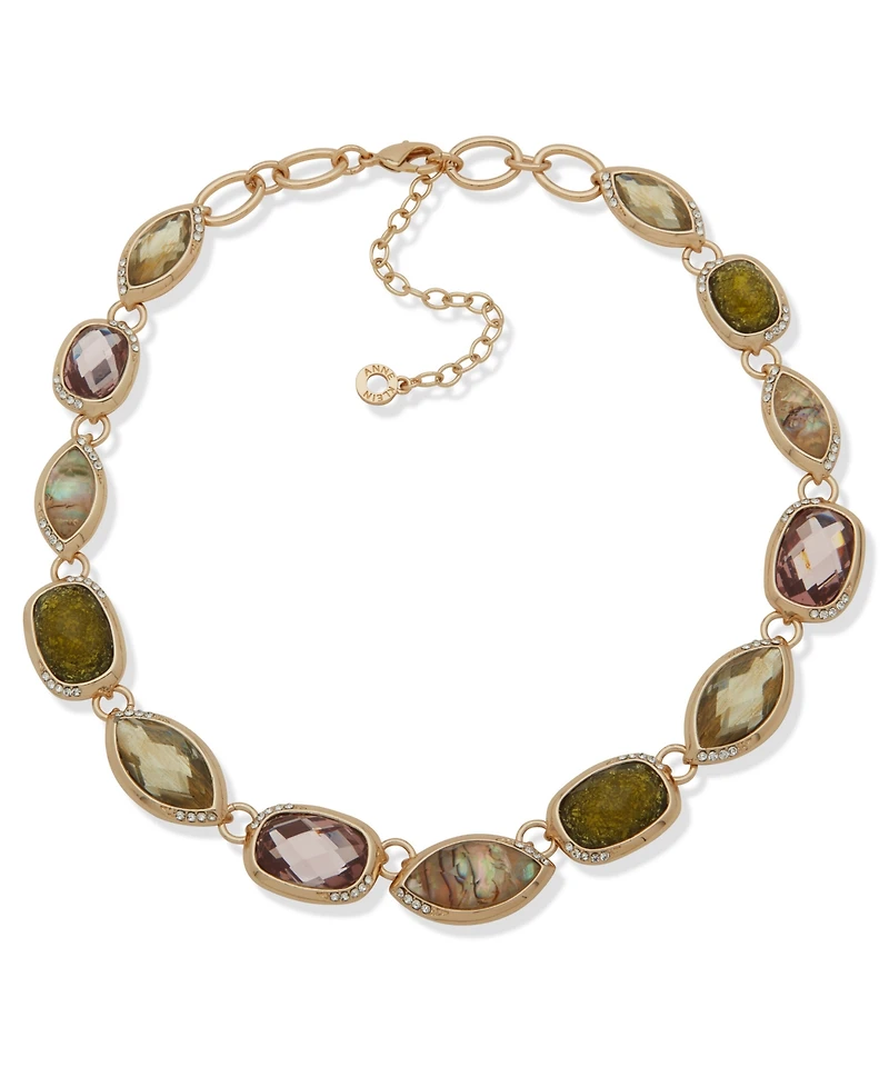 Anne Klein Gold Tone Multiface Bezel Stone Necklace