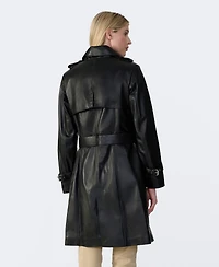Furniq Uk Women's Genuine Leather Trench Coat, Black