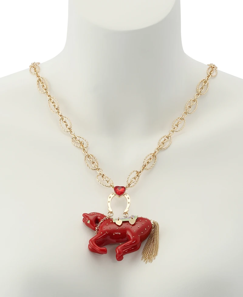 Betsey Johnson Faux Stone Horse Pendant Necklace