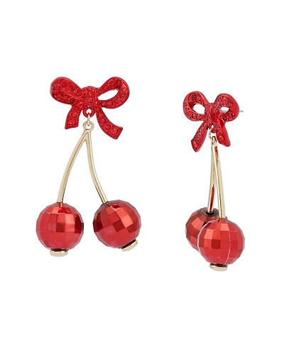 Betsey Johnson Faux Stone Love Spell Bow Cherry Drop Earrings