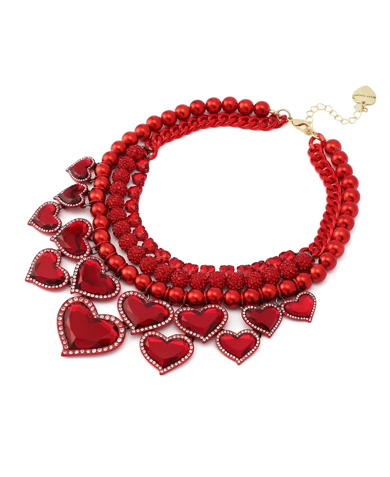 Betsey Johnson Faux Stone Love Spell Heart Layered Bib Necklace