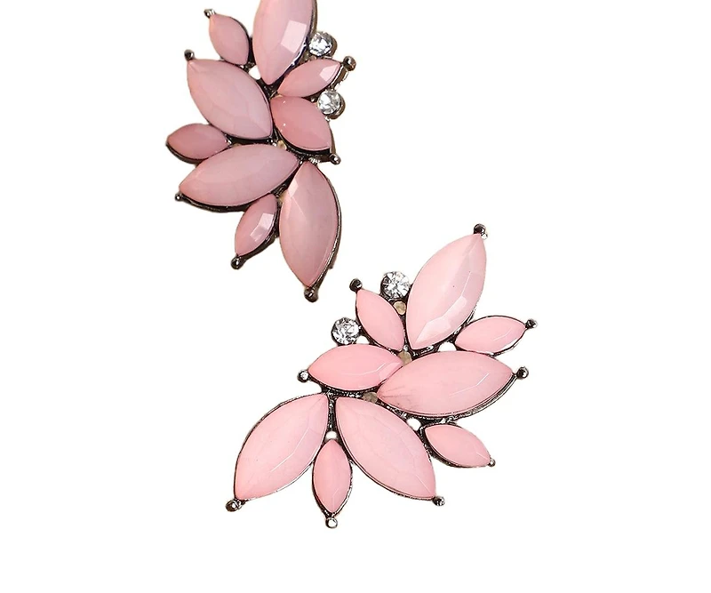 Sohi Women's Pink Embellished Cluster Stud Earrings