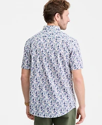 Club Room Men's Indigo Floral Poplin Short-Sleeve Shirt, Macy's Exclusive
