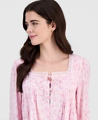 Hippie Rose Juniors' Lace-Trim Floral-Print Pintucked Top