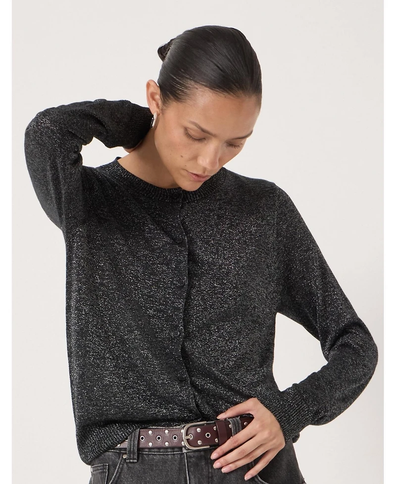 Hush Women's Crew Neck Slim Fit Metallic Cardigan