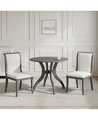 Maison Boucle 3-Piece Round Dining Table Set, 39.4" Solid Wood with Inlaid Top and 2 Upholstered Chairs for Kitchen