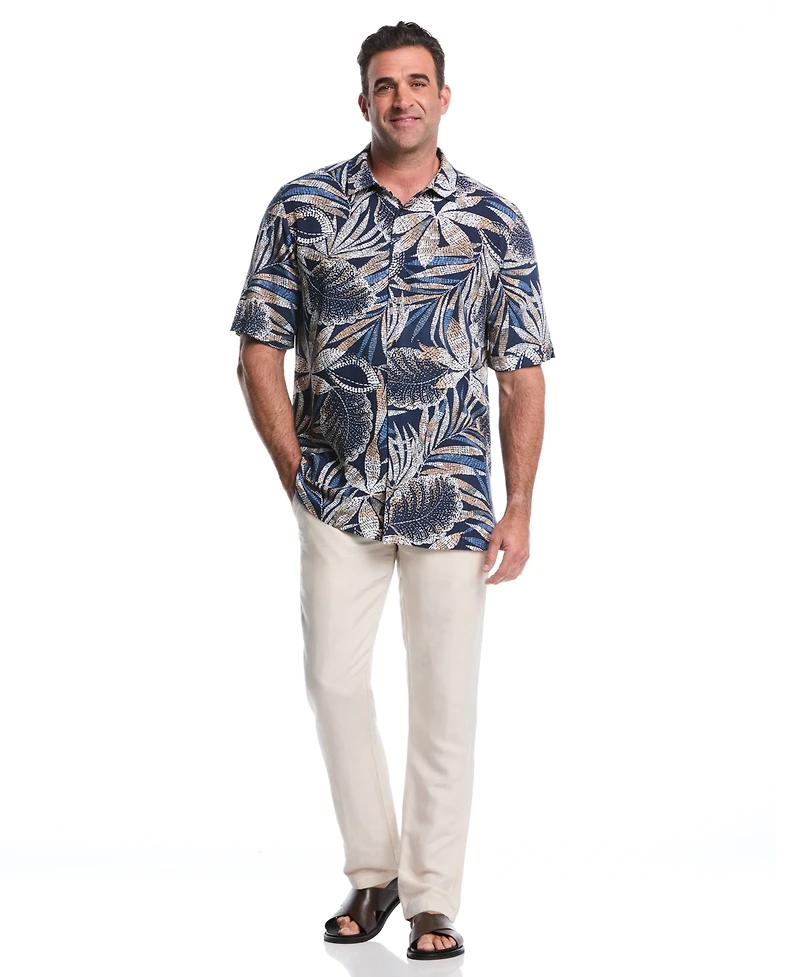 Cubavera Men's Big & Tall Pointillism Tropical Print Button Down Shirt