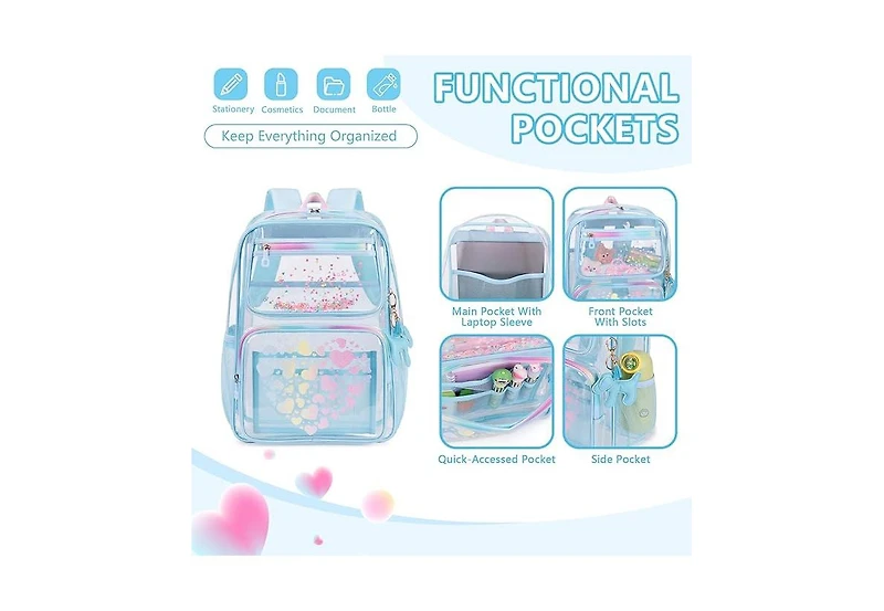 Batfox Clear Backpack for School Girls, Heavy Duty Tpu Transparent Backpack Stadium Events Approved, Clear Bookbag