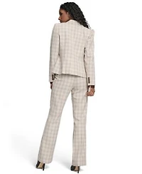 Tommy Hilfiger Womens Plaid Puff Sleeve One Button Blazer Jacket Plaid Bootcut Trousers Clip Dot Pleated Bib Top
