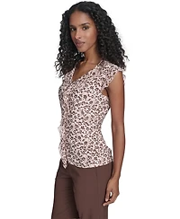 Tommy Hilfiger Women's Blossom Floral Mixed Media Ruffle Top