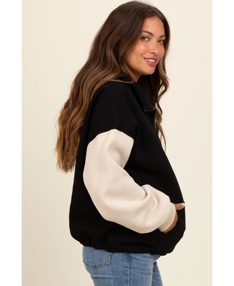 Pinkblush Maternity Black Coloblock Half Zip Hoodie