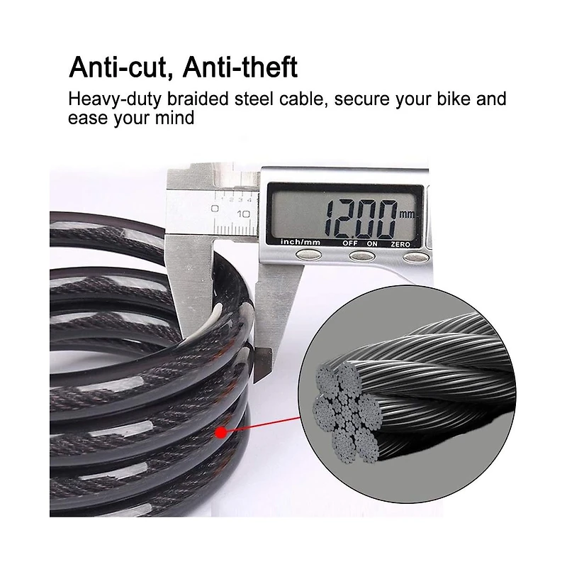 Batfox Bike Lock, 5.6 Ft Bicycle Cable, High Security 5 Digit Resettable Combination Coiling Ultra-Strong Anti Theft Cable with Bracket